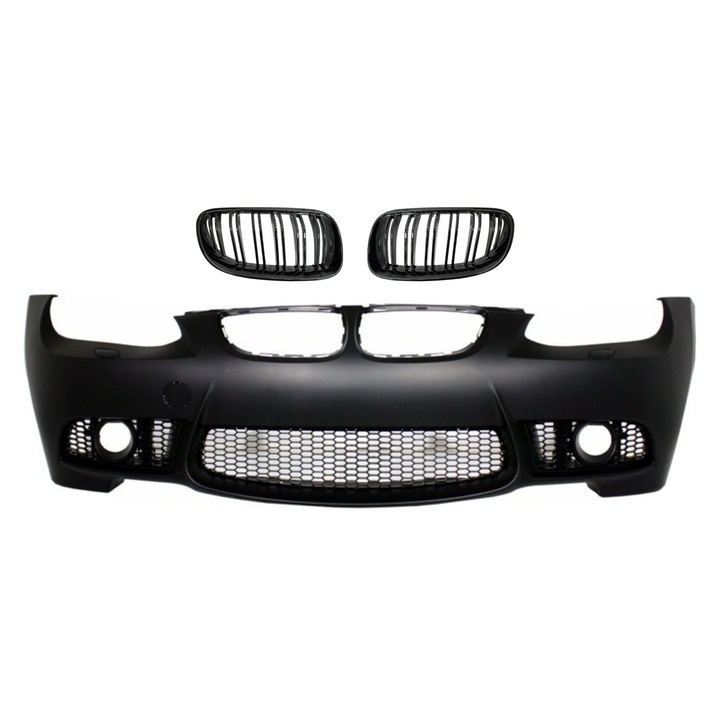 Első lökhárító dupla csíkos vese hűtőráccsal BMW 3 E92 E93 2006-2009 modellekhez, PDC támogatás nélkül