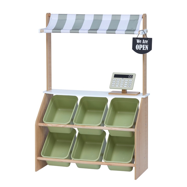 Stand pentru piata cu 6 cutii de depozitare, Teamson Kids, MDF, verde deschis, 26,5"x11,75"x39,5"
