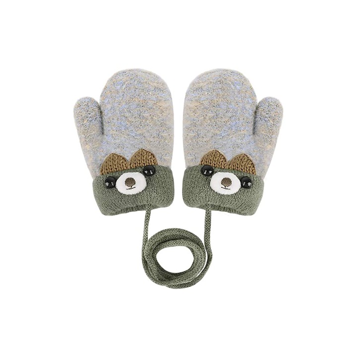 Manusi copii, calduroase, model ursulet, captusite, 0-3 ani, gri, EFAYN