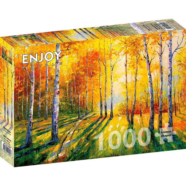 Puzzle 1000 Piese ENJOY – Birch Grove, Dumbrava de Mesteacan, Peisaj de Toamna – Aspect Mat Anti-Reflexii, Suprafata Catifelata, Piese Rigide cu Forme Unice, Imbinare Stransa, Culori Intense, Inlocuire Piese Lipsa – 68x48 cm