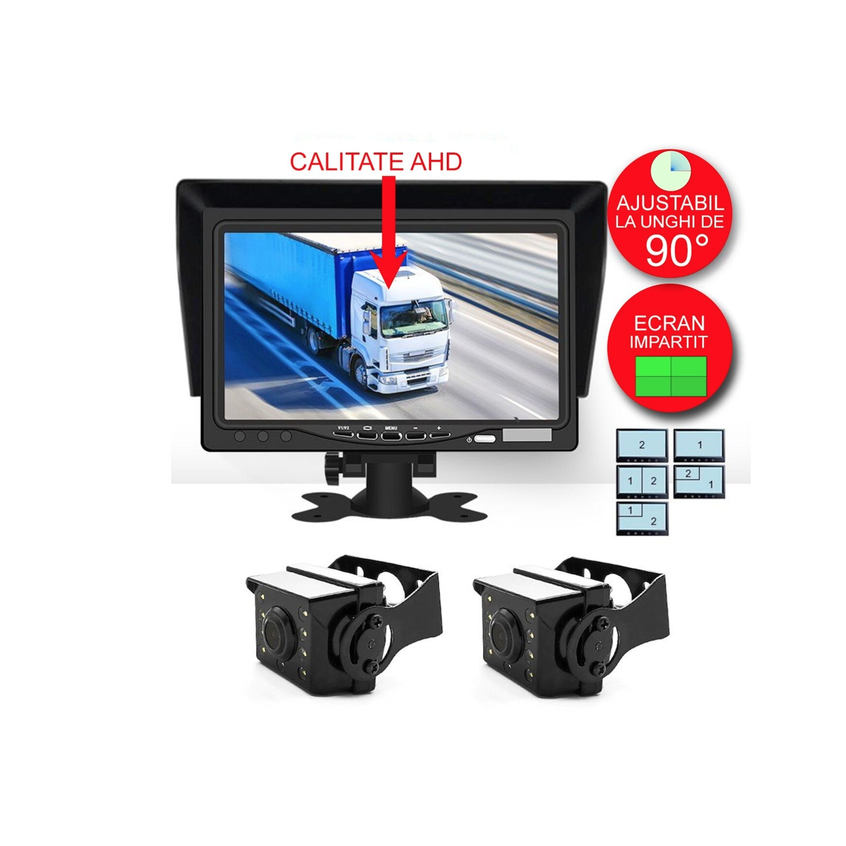 Комплект DVR камери за кола, метални IR с монитор, за автомобили ...
