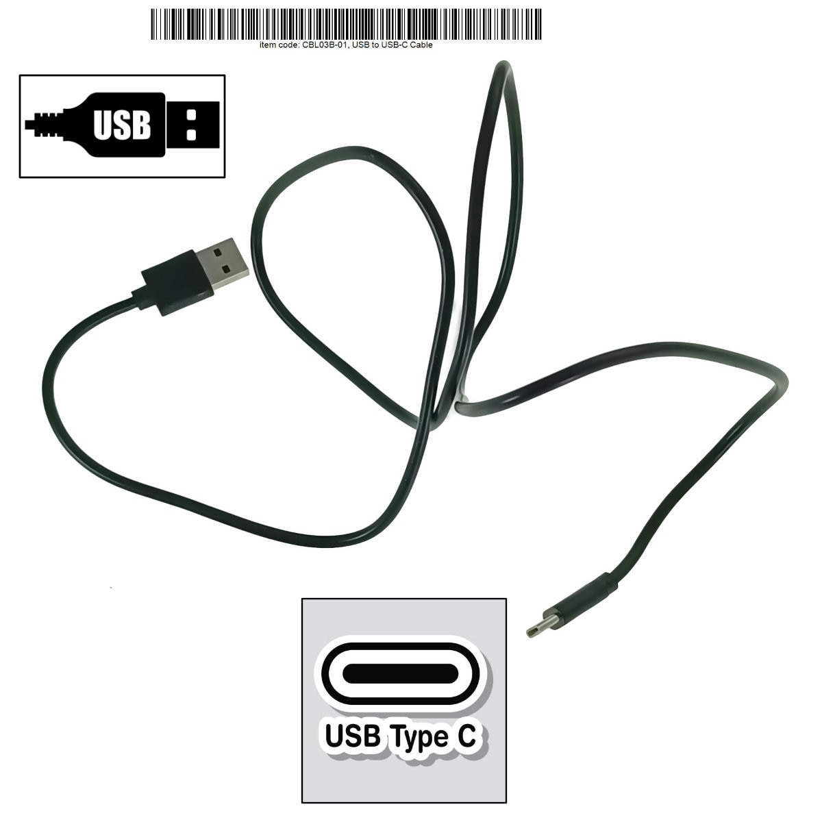 Кабел с USB-A мъжки към USB-C мъжки конектори, дължина 100 см, CBL03B ...