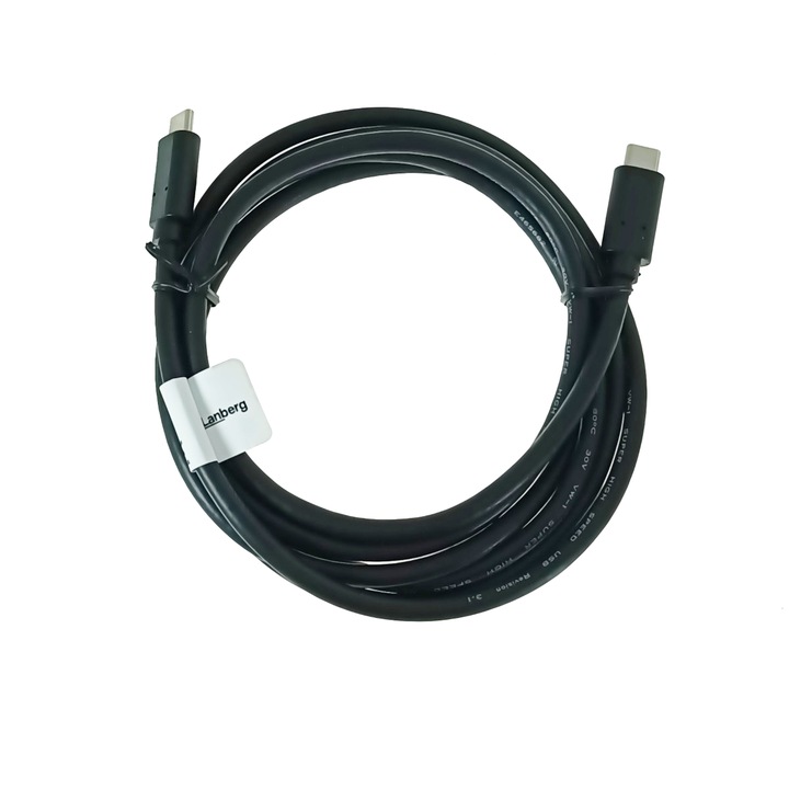 Kábel USB-C 3.1 gen.2 apa-apa, Lanberg 43693, Quick Charge 4.0, Power Delivery 3.0, 10GB/S, PD 100W, 180cm, fekete