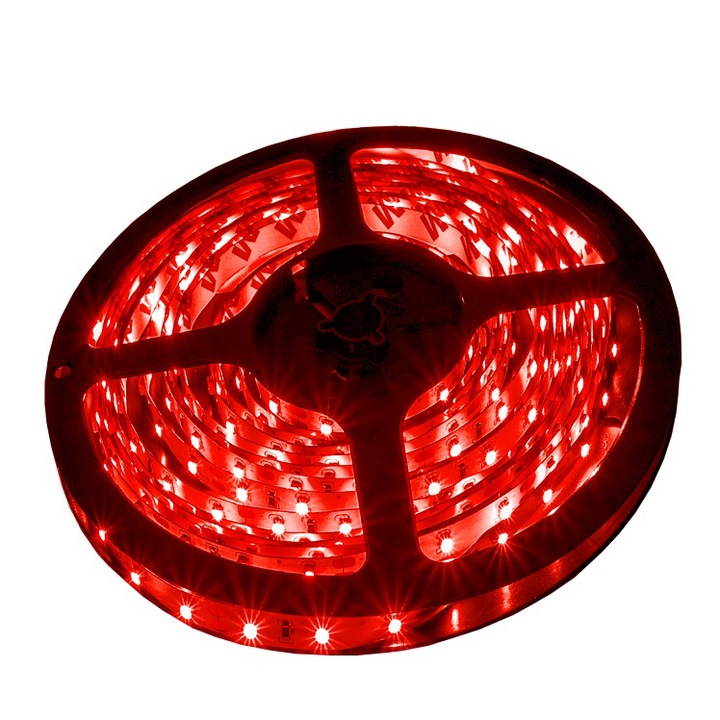 Banda 300 LED SMD 2835 24W rosu IP20 12V 5 metri