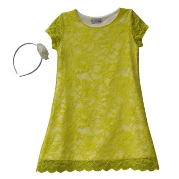 Rochie cu dantela si bentita asortata, Verde Rochie cu dantela si bentita asortata, Verde