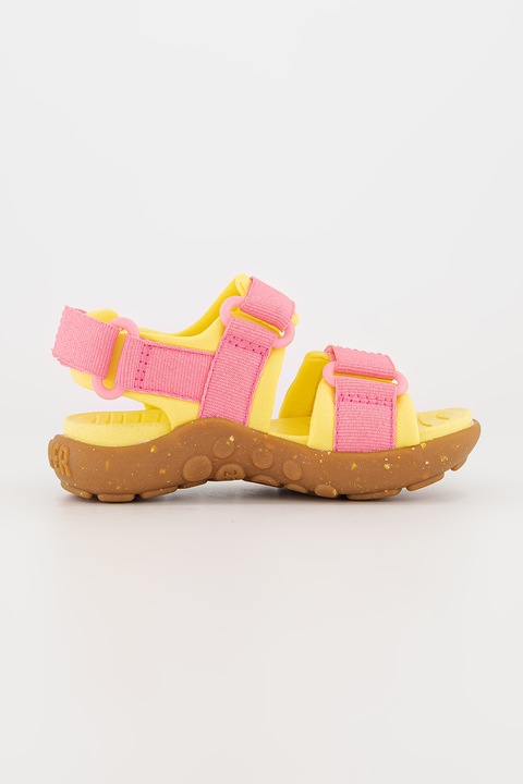 Camper, Sandale cu velcro si doua nuante, Galben pai, Roz, 28 EU