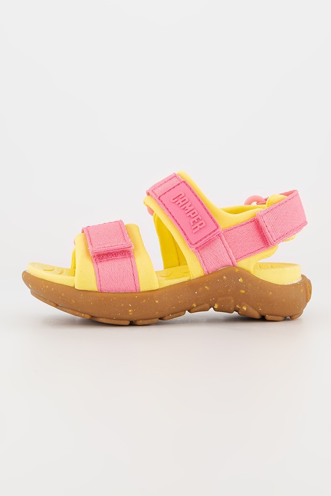 Camper, Sandale cu velcro si doua nuante, Galben pai, Roz, 28 EU