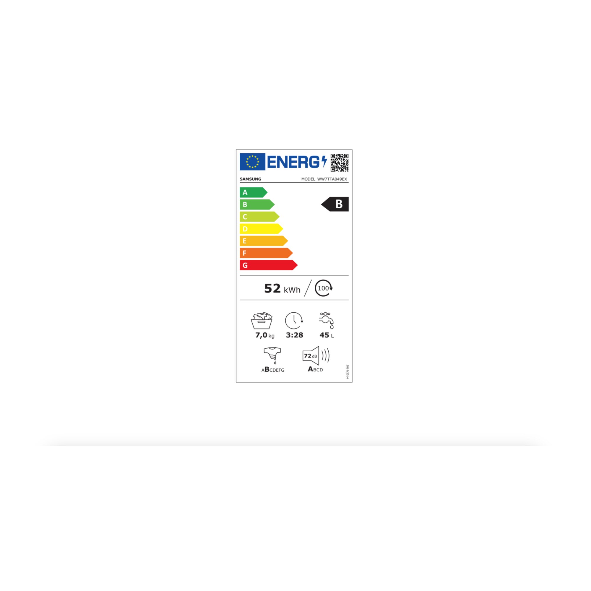 Masina de spalat rufe frontala Samsung WW7TTA049EX, 7 kg, clasa B, 1400 rpm, alb