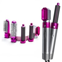 Perie Rotativa Rubexim - 5 capete coafare, Usuca, Indreapta, si Onduleaza Parul, 1000W, gri-roz