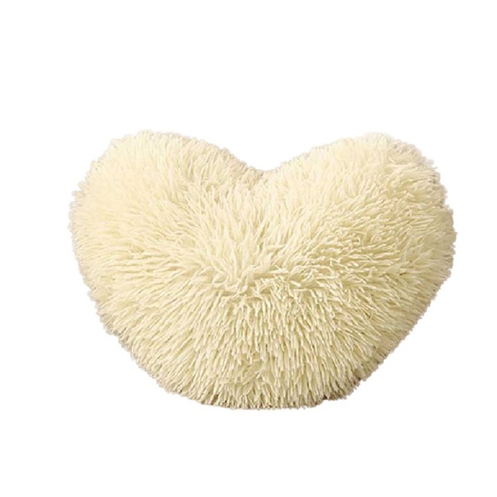 Декоративна възглавница, форма на сърце, 40x30 см, пухкав микрофибър, кремаво бяло, Jojo, I03