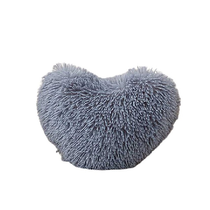 Perna Decorativa, Forma Inima, 40x30 cm, Microfibra pufoasa, Gri antracit, Jojo, I08