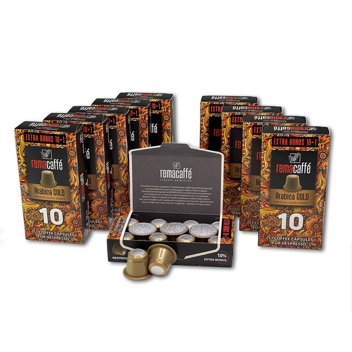 Pachet 110 capsule cafea Arabica Gold, REMACAFFE, Compatibil cu Nespresso