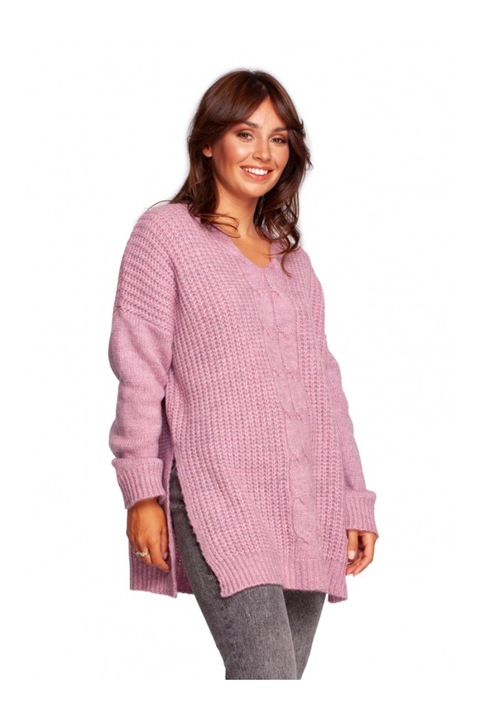 Tunika pulóver, akril/poliészter/gyapjú, rózsaszín