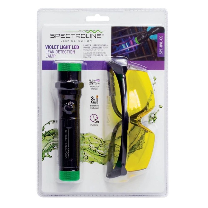 Lampa UV pentru detectare colorant fluorescent, Javac Spectroline, cu ochelari de imbunatatire a fluorescentei