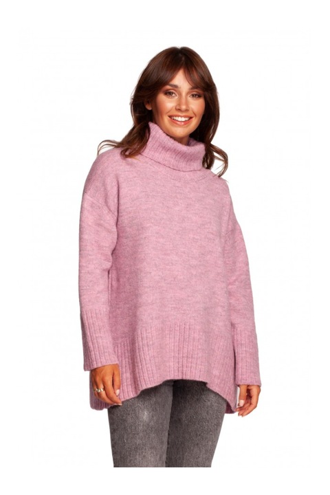 Nyakú pulóver, akril/poliészter/gyapjú, rózsaszín
