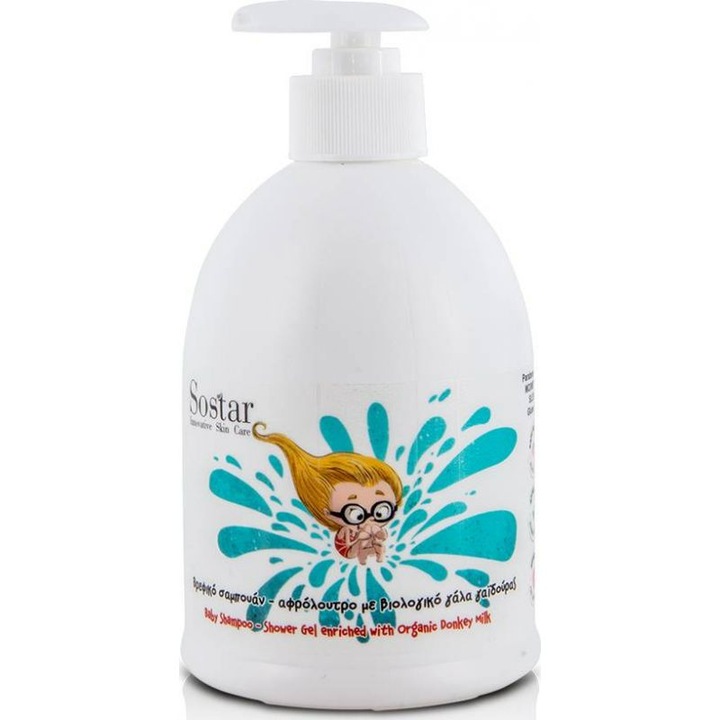 Sampon-gel de dus pentru copii, Sostar, Lapte de magarita organic, 500 ml
