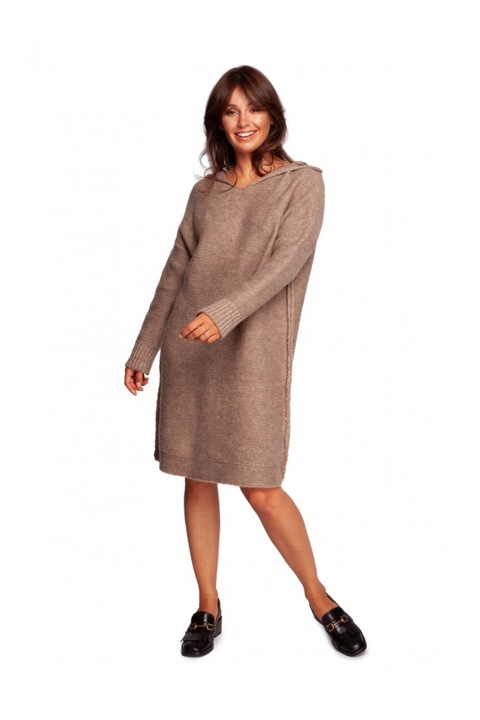 Kapucnis pulóver ruha, akril/poliészter/gyapjú, világosbarna