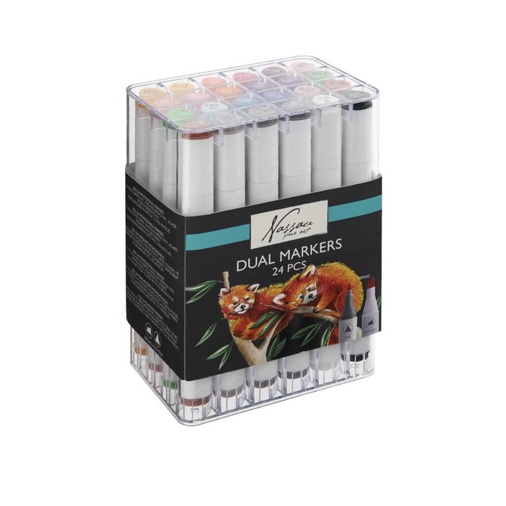 24 darabos készlet Nassau Fine Art prémium színezett filctollak dupla hegyű filctollakkal