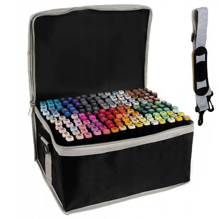 Комплект от 168 маркера Eliandeco ®, с 2 интензивно оцветени върха, включена чанта за съхранение, за всички видове рисуване, многоцветен