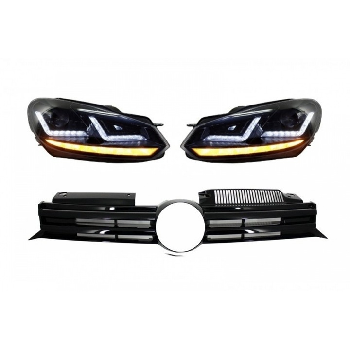 Faruri Osram LED Negre LEDriving Semnal Dinamic si Grila Centrala compatibil cu VW Golf 6 VI 2008-2012 R20 Design
