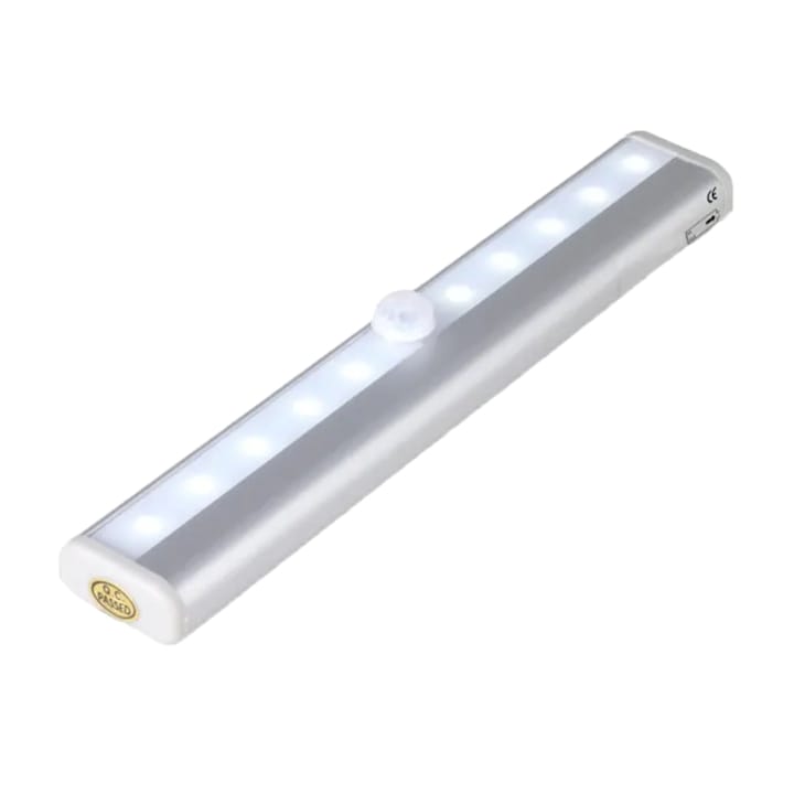 Lampa cu senzor de miscare, cu LED, utila pentru dulapuri, deplasari in bucatarie noaptea, asigura un drum luminat si sigur, 19 x 3 cm - LUMICOM
