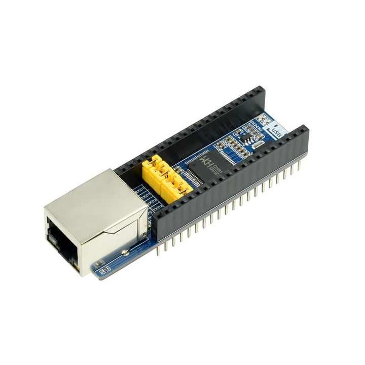 Ethernet/UART конвертор модул Waveshare, 2 канала, 3.3/5 V, 74.50x21 mm, Съвместим с Raspberry Pi Pico