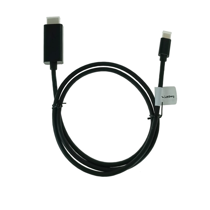 USB-C мъжки към HDMI мъжки адаптерен кабел, USB 3.2 gen.2, HDMI 2.0, Lanberg 43676, FHD-144Hz, 4K-60Hz, 18Gb/s, 100cm, черен