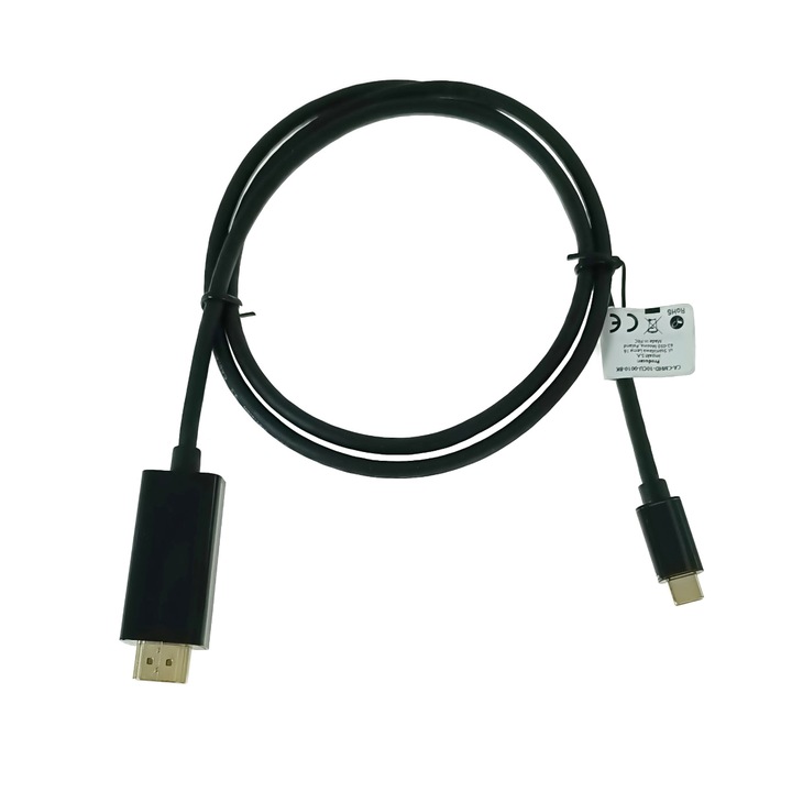 USB-C мъжки към HDMI мъжки адаптерен кабел, USB 3.2 gen.2, HDMI 2.0, Lanberg 43676, FHD-144Hz, 4K-60Hz, 18Gb/s, 100cm, черен