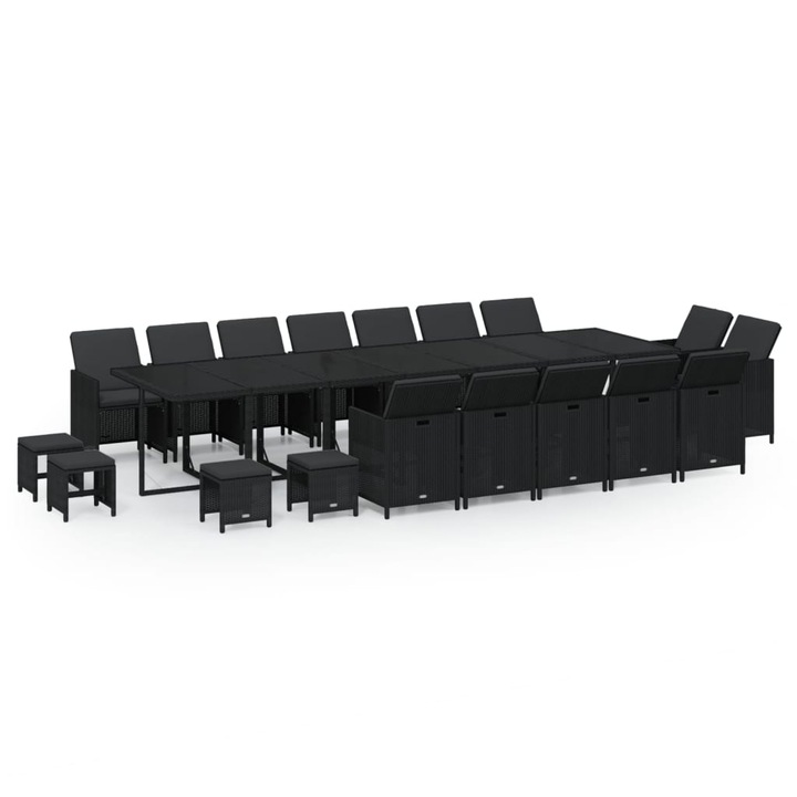 Set mobilier de gradina cu perne vidaXL, 19 piese, negru, poliratan, 83.02 kg