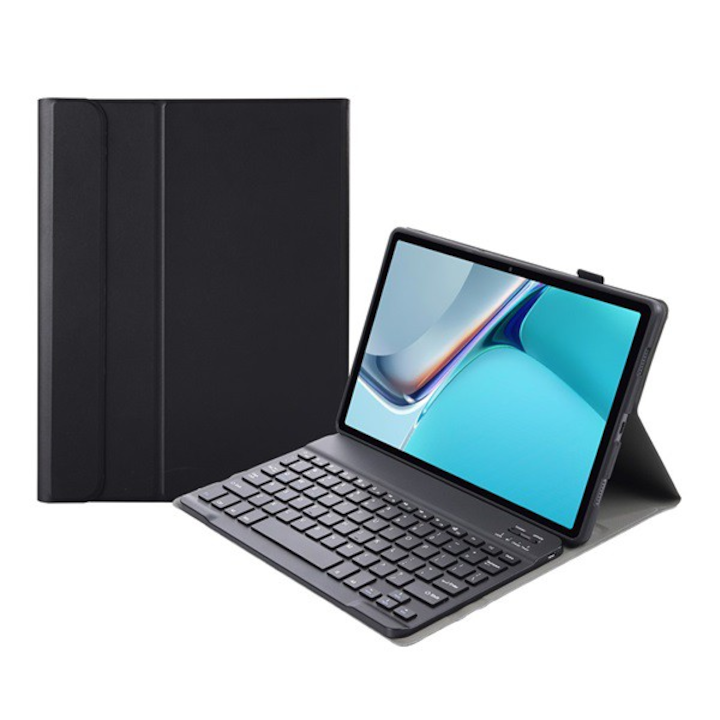 Tok álló, bőr hatású (FLIP, bluetooth billentyűzet, asztali tartó, QWERTY, angol nyelvű) FEKETE [Huawei MatePad 11 WIFI (DBY-W09)]
