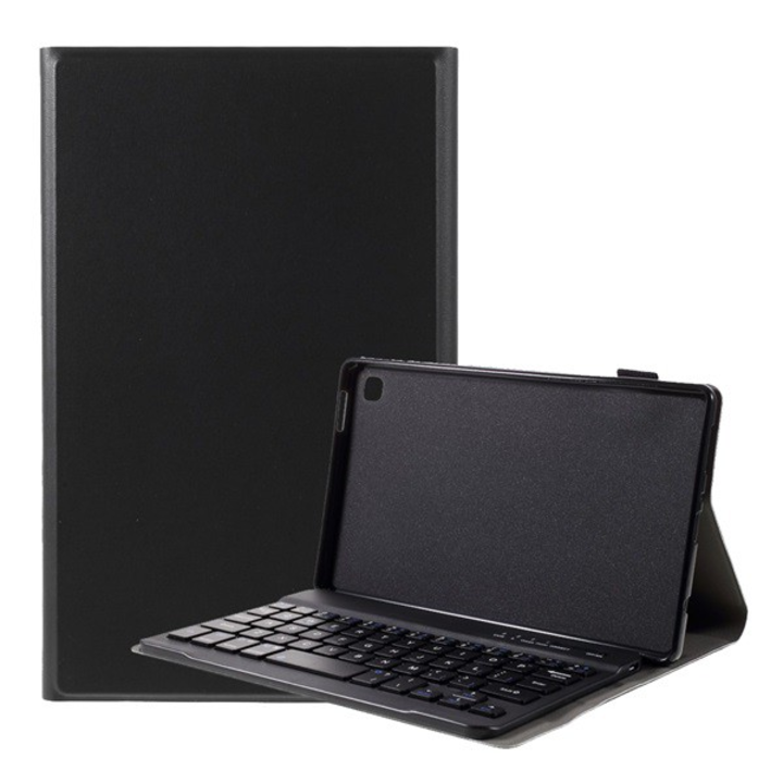 Tok álló, bőr hatású (FLIP, bluetooth billentyűzet, asztali tartó funkció, QWERTY, angol nyelvű) FEKETE [Samsung Galaxy Tab A7 Lite LTE (SM-T225)]