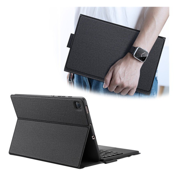 DUX DUCIS tok álló, bőr hatású (FLIP, bluetooth billentyűzet, asztali tartó, QWERTY, angol nyelvű) FEKETE [Samsung Galaxy Tab S6 Lite 10.4 LTE (SM-P619) 2022] (5996591101064)