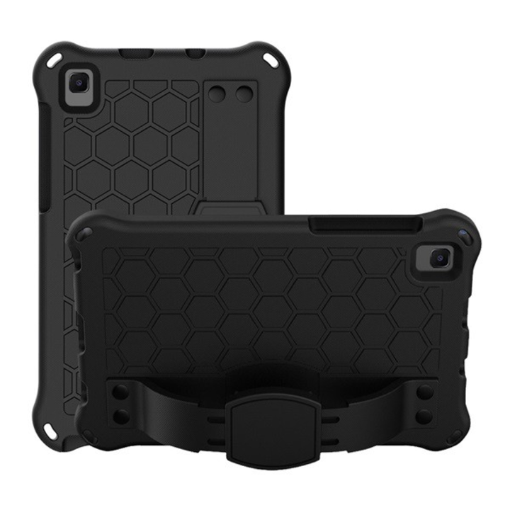 Defender szilikon telefonvédő (közepesen ütésálló, kitámasztó, méhsejt minta + kézpánt) FEKETE [Samsung Galaxy Tab A7 Lite LTE (SM-T225)]