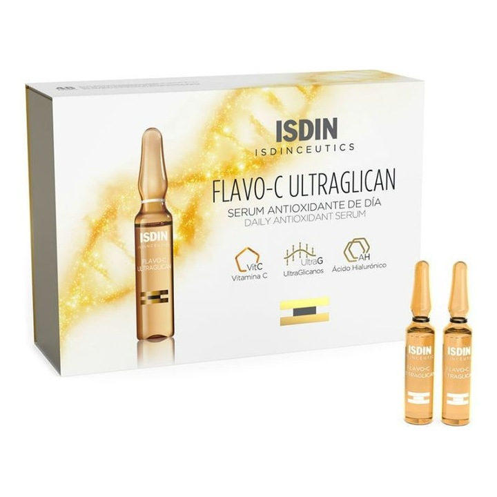 Fiole ser antioxidant pentru ten, Isdin, Flavo-C Ultraglican, 30 x 2 ml