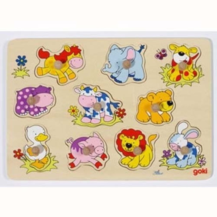 Állati puzzle, Goki, Fa, 12 hónapos+, Többszínű