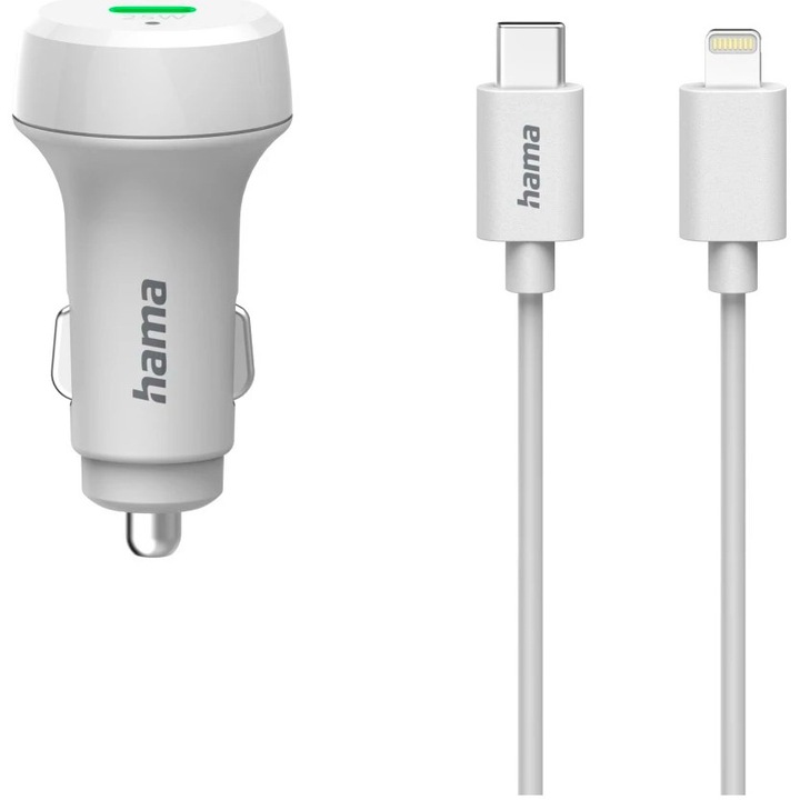 Зарядно устройство Hama, PowerDelivery Lightning, 1м, Бял