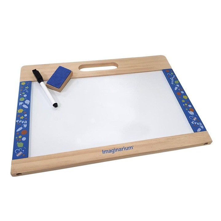 Tabla magnetica dubla pentru desenat Imaginarium Duonetic, din lemn, cu doua fete, pentru creta si markere, cu maner de transport