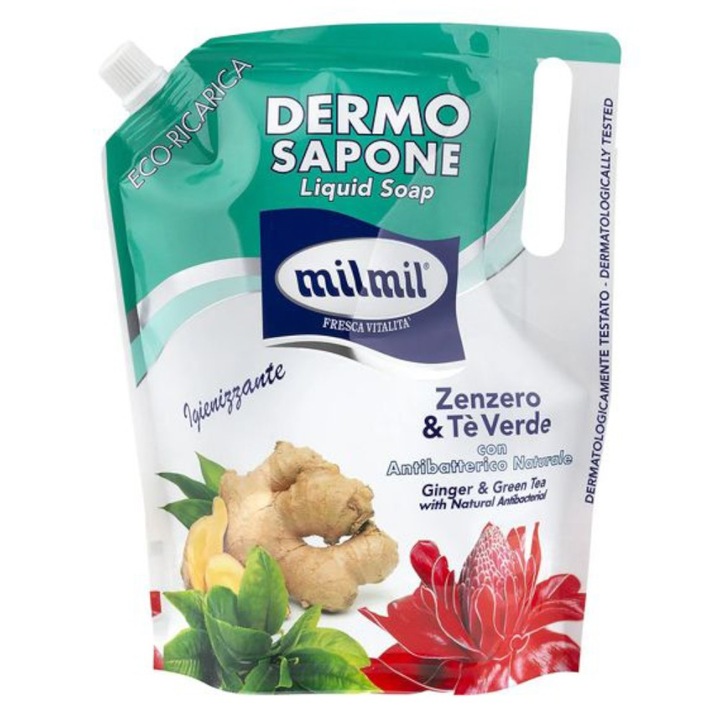 Set 2 x Rezerva Sapun Lichid Mil Mil Eco, cu Ghimbir si Ceai Verde, 900 ml