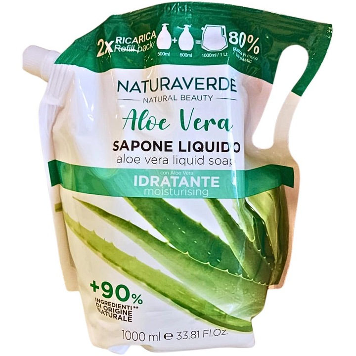 Set 2 x Rezerva Sapun Lichid Naturaverde Velvety Aloe & Mosc, 1 l