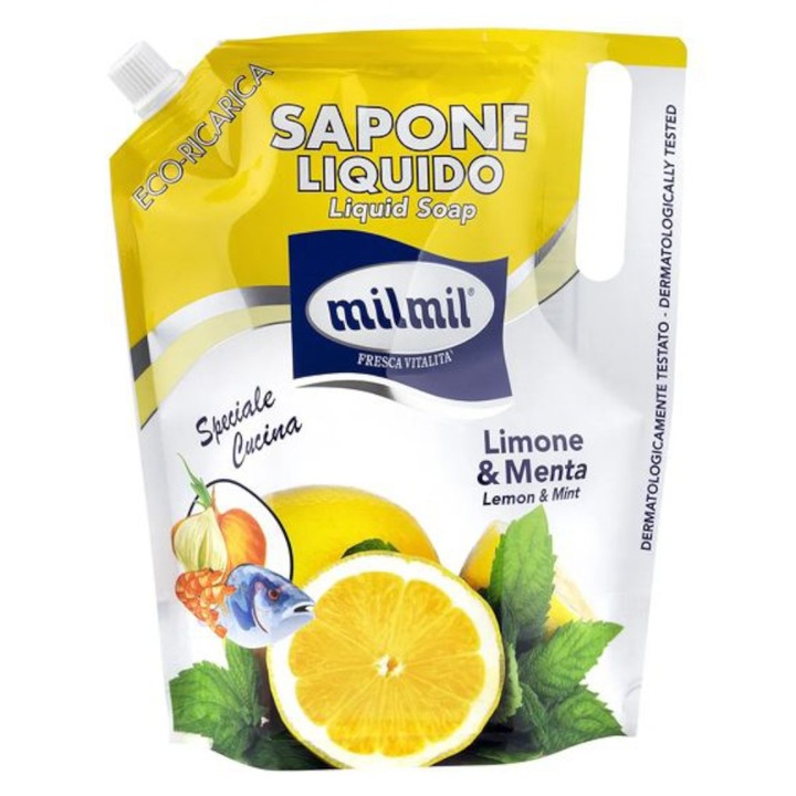 Set 2 x Rezerva Sapun Lichid Mil Mil Eco, cu Lamaie si Menta, 900 ml