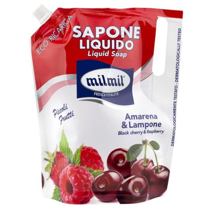 Set 2 x Rezerva Sapun Lichid Mil Mil Eco, cu Zmeura si Cirese Amare, 900 ml