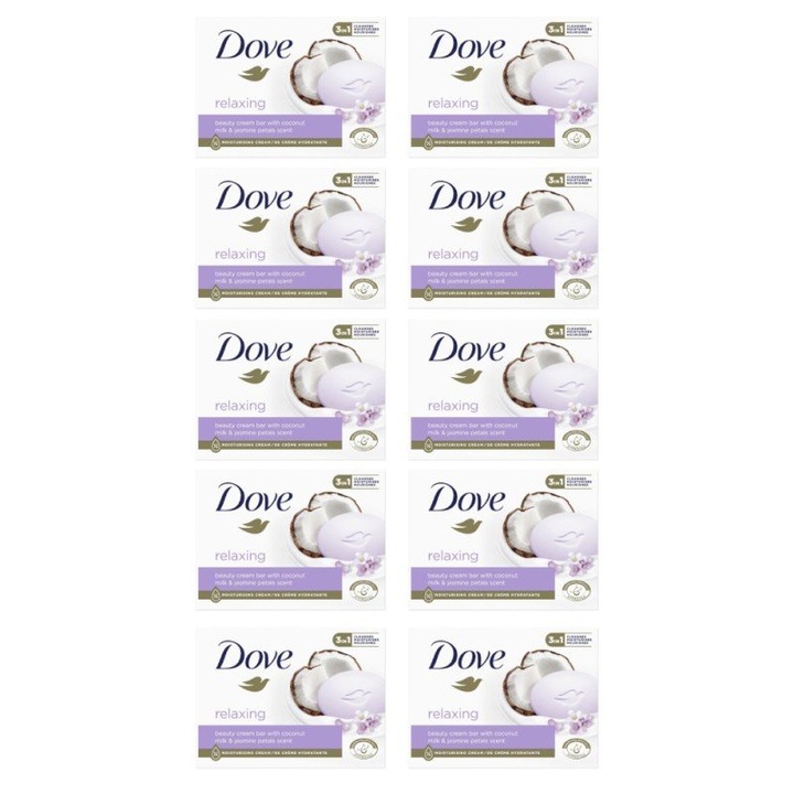 Комплект сапун Dove Relaxing, кокосово мляко и жасмин, 10 части x 90 g
