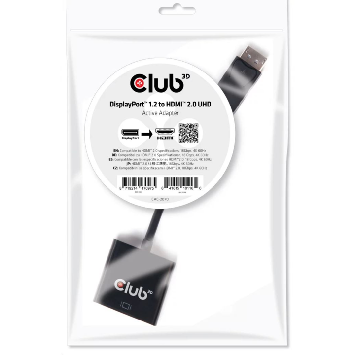 Adaptor activ HDMI 2.0 UHD, CLUB3D, 4470975, Displayport 1.2, Negru