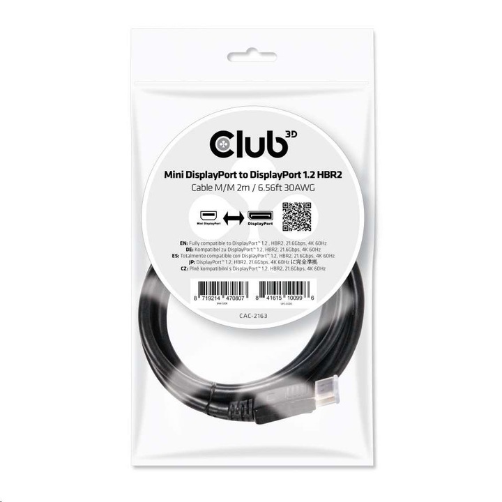 Cablu, CLUB3D, 4470807, Mini Displayport, 2m, Negru