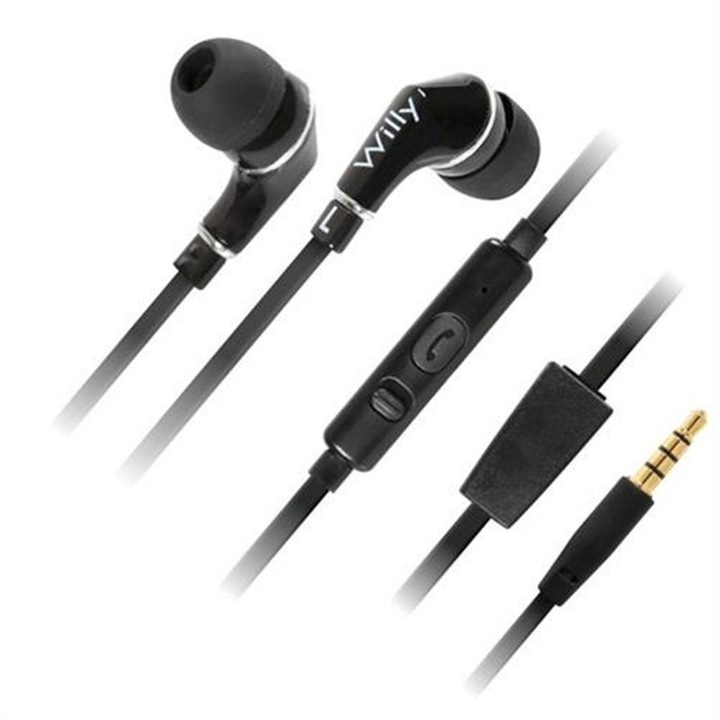 Casti cu fir, Lampa, Jack 3.5mm, Microfon, 120cm, Negru