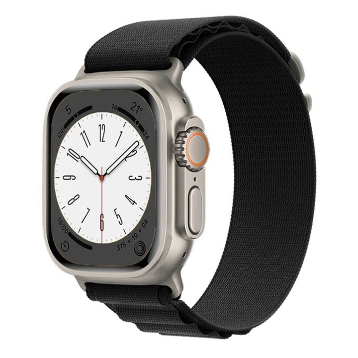 Curea Ceas SmartWatch pentru Apple Watch 38 mm / 40 mm / 41 mm, Textil Design, Comfy to Wear, Bratara Magnetica, Ajustabila, Negru