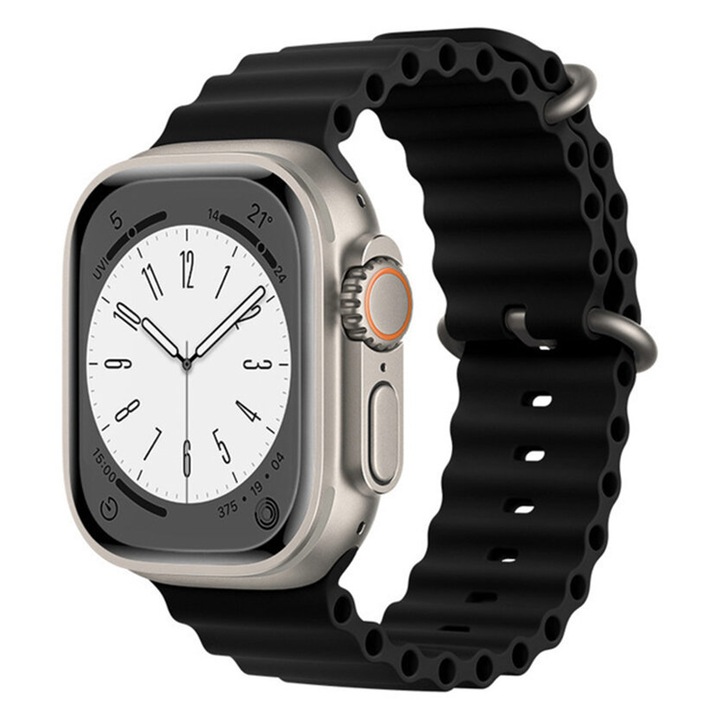 Curea Ceas SmartWatch pentru Apple Watch 38 mm / 40 mm / 41 mm, Soft Silicone, Comfy to Wear, High Quality, Fashion Design, Bratara Ajustabila, Negru