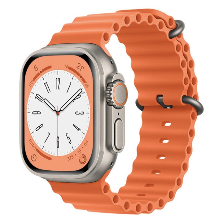 Curea Ceas SmartWatch pentru Apple Watch 38 mm / 40 mm / 41 mm, Soft Silicone, Comfy to Wear, High Quality, Fashion Design, Bratara Ajustabila, Portocaliu