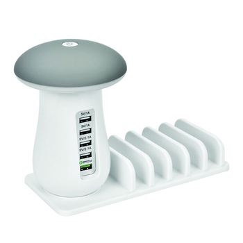 Statie de incarcare 3 in1 pentru mai multe dispozitive cu suport pentru telefon, lampa si 5 Porturi USB, pentru Smartphone-uri & Tablete - Phuture® Statie de incarcare 3 in1 pentru mai multe dispozitive cu suport pentru telefon, lampa si 5 Porturi USB, pentru Smartphone-uri & Tablete - Phuture®