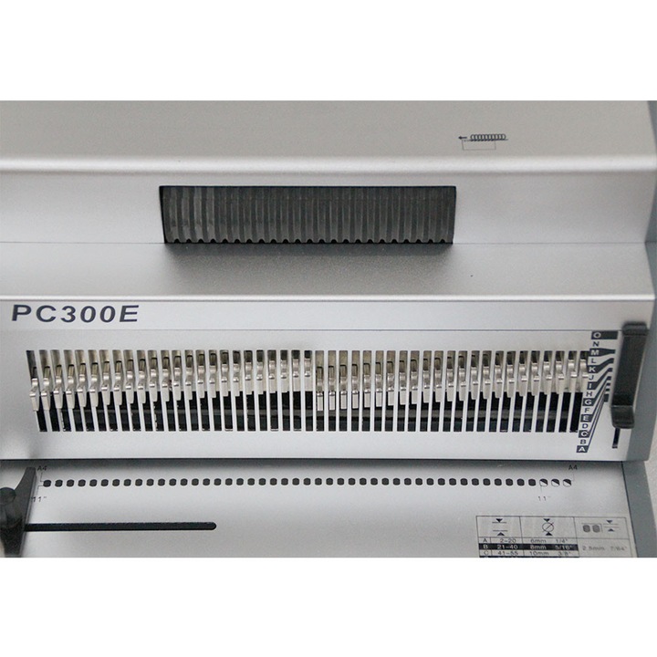 Echipament electric profesional pentru indosariat cu spirala continua pas 4:1, constructie integral metalica, Supu, PC300E, toate cutitele anulabile